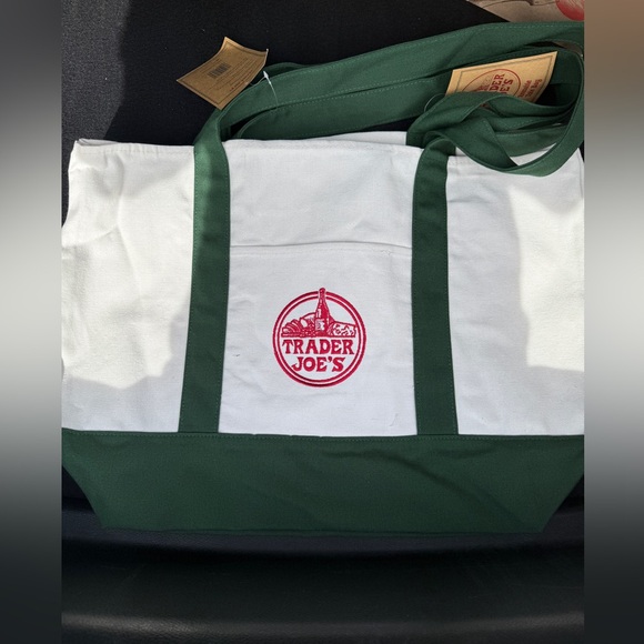 Trader Joe'S Handbags - Trader Joe's Large White and Green Tote Bag 1x order